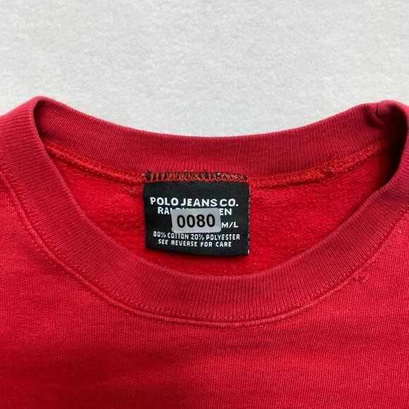 VINTAGE Polo Jeans Co Sweatshirt Mens M/L Red Long Sleeve Graphic Pullover 90S - Picture 2 of 12